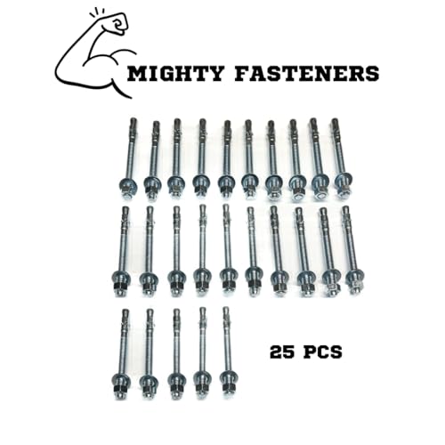 MIGHTY FASTENERS Zinc-Plated Steel Wedge Anchors, 1/2" X 5-1/2" - Heavy-Duty Mounting Bolts for Concrete - 25 Pack - size: 1/2" X 5-1/2"