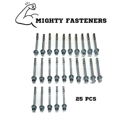 MIGHTY FASTENERS Zinc-Plated Steel Wedge Anchors, 1/2" X 5-1/2" - Heavy-Duty Mounting Bolts for Concrete - 25 Pack - size: 1/2" X 5-1/2"