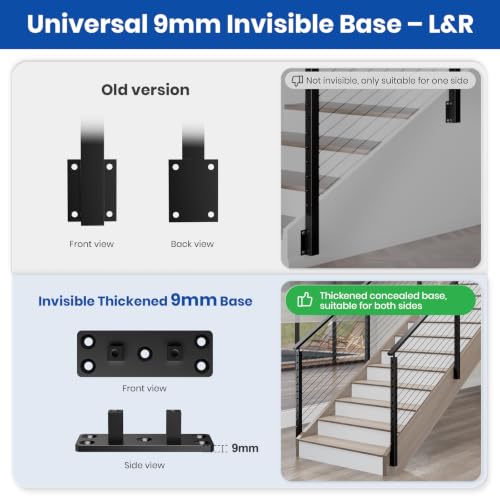 BLIKA 4FT-12FT Complete Set 36" Side Mount Stair Cable Railing Post - color: Side Mount Stair Kit (4–12FT, 150FT Cable)