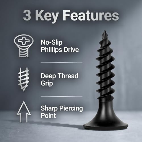 130Pcs Self-Tapping Black Wood Screws with Driver Bit, #6 x 5/8" - size: #6x5/8"