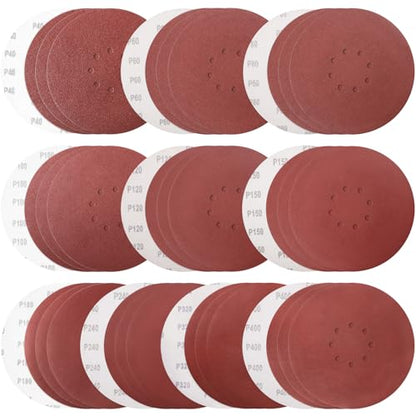9 Inch 8 Hole Sanding Disc, 40-400 Grit 40 PCS Hook and Loop Sandpaper - style: Grit 40-400