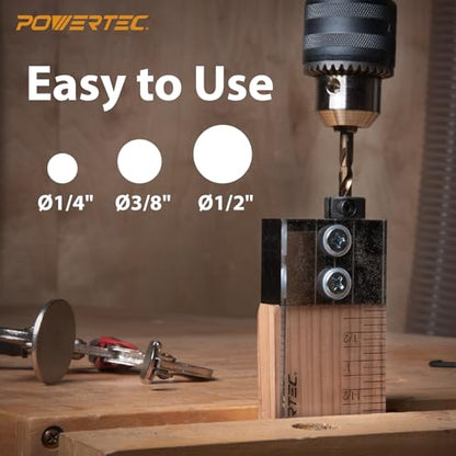 POWERTEC Complete Doweling Jig Kit w/ 1/2",3/8",1/4" Cobalt M-35 Drill Bits, Wood Dowel Jig Accessories with Depth Scale, Laser Cut Alignment Marker & Split Ring Stop Collar for Easy Alignment(71714) - style: Complete Doweling Jig Kit (1/2", 3/8", 1/4" Bi