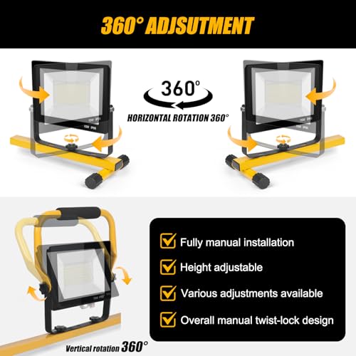 14000Lumen LED Work Lights with Stand - 2 Head Portable Work Light on Stand - style: yellowr-2-head