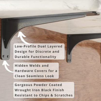 Starby Gladiator Series Solid Heavy Duty Welded 500 Lb Low Profile Granite Countertop Support Shelf Brackets Floating Shelf Discrete Slim 500 LB Capacity (2 Pack) (7" x 17" x 2x5) - size: 7" x 17" x 2.5"