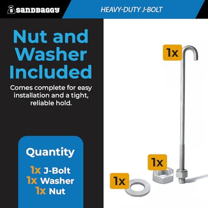3/4" x 14" Galvanized Threaded J-Bolt Concrete Anchor (Nut & Washer Included) - Sandbaggy (3/4" x 14", 5, Count)