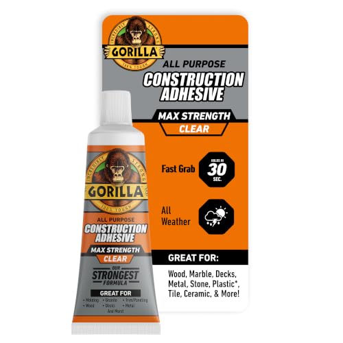 Gorilla Max Strength Construction Adhesive, Clear, 2.5 oz - size: 2.5oz, style: 1 Pack