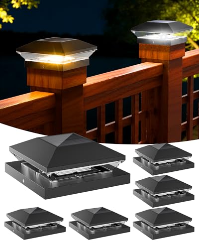 T-SUN Solar Post Cap Lights 6 Pack, 2 Modes Fence Post Solar Lights Black - color: Black-Warm & Cool White, size: 6 Pack