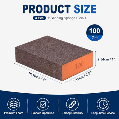 4Pcs 100Grit Sanding Sponges, Wet Dry Sanding Blocks - size: 100Grit