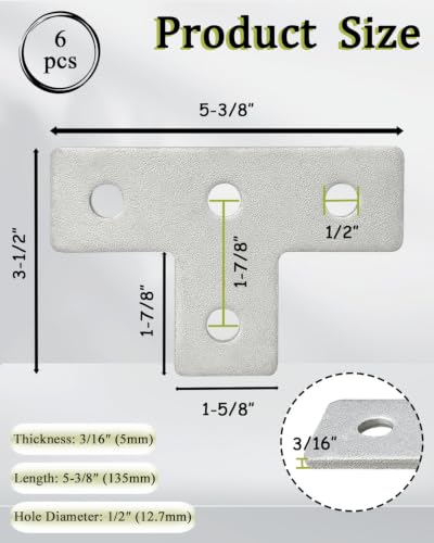 Hot-Dipped Galvanized Tee Plate 3/16", 1-5/8" Strut, 4-Hole, 6-Pack