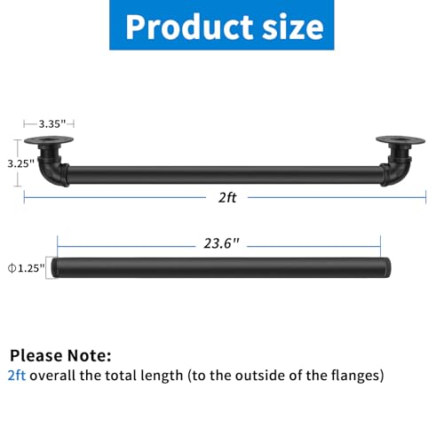 Wall Handrail 2FT/60CM,Industrial Staircase Railing 1.25 Inch Tube Diameter - size: 2 Feet