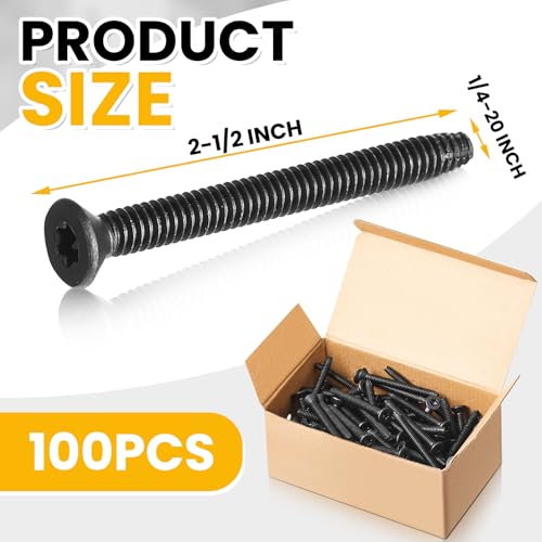 Blulu 100 Pcs 1/4-20 x 2-1/2" Self-Tapping Flat Head Trailer Deck Screws