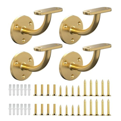 4-Pack Stainless Steel 304 Wall Mount Handrail Bracket for Wood & Metal Stair Railing, Support Flat Surface Square Tube, Satin Gold Finish - size: Stainless Steel 304, style: 4 Pack-GOLD