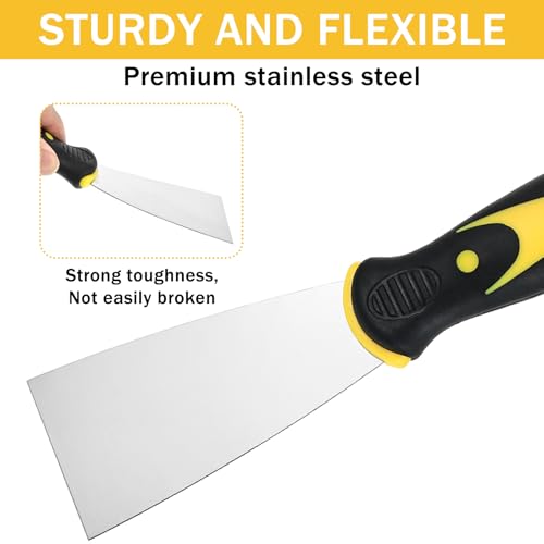 30 PCS 2 Inch Putty Knife Stainless Steel Spackle Knives Paint Scraper No Rusting Flexible Metal Scraper Tools for Repairing Drywall Applying Putty Removing Wallpaper Mud Plaster Scraping - color: 30pcs 2" Yellow