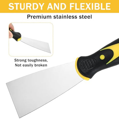 30 PCS 2 Inch Putty Knife Stainless Steel Spackle Knives Paint Scraper No Rusting Flexible Metal Scraper Tools for Repairing Drywall Applying Putty Removing Wallpaper Mud Plaster Scraping - color: 30pcs 2" Yellow