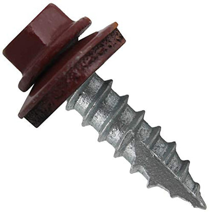 14 x 1 Colonial RED Metal Roofing Screws - Hex Washer Head- Self-Starting/Tapping - EPDM Washer. 8 X 250 Bags - 2,000 Screws - color: COLONIAL RED, size: 1"