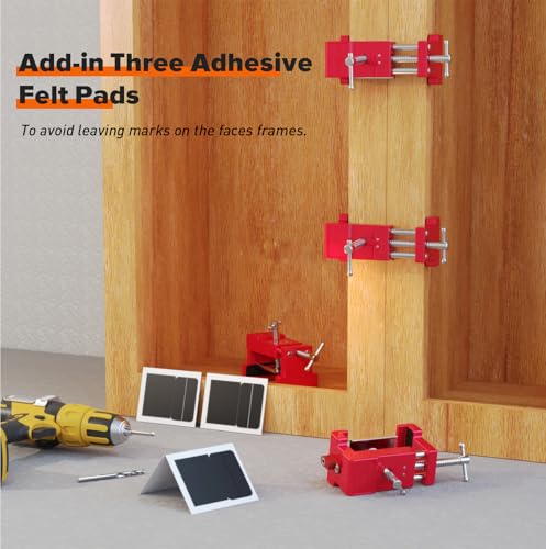 Cabinet Clamps, Cabinet Installation Cabinetry Clamps Face Frame Clamps Tools with Two Side Screws and Alignment Plate, 4 Pack, Red - color: Red-4 Pack