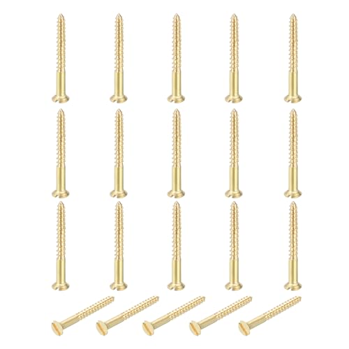 MECCANIXITY 20 Pcs Brass Screws, M2 x 20mm Solid Slotted Drive Flat Head Self-Tapping Wood Screw Fasteners for Woodworking Furniture Repair Photo Frame Drywall Home Appliances, Gold - size: M2 x 20mm