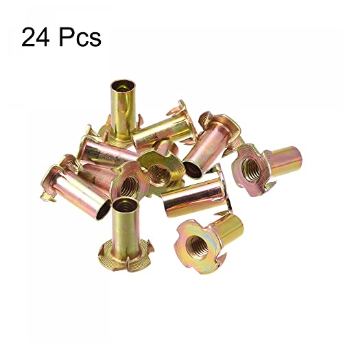 uxcell M10x28mm T-Nuts 4 Pronged Tee Nut Carbon Steel Threaded Inserts for Wood 24pcs - size: M10x28mm