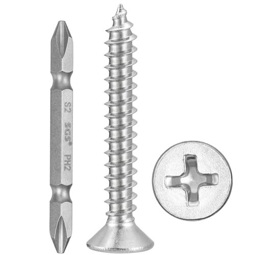 METALLIXITY 101Pcs #6x1 Countersunk Phillips Wood Screws Kit SS304 - color: Silver, size: #6x1"