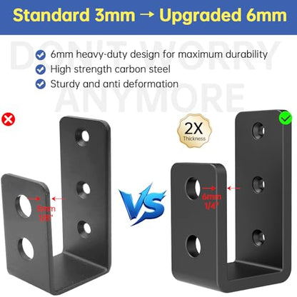 Door Barricade Brackets, Heavy Duty U-Shaped Security Hardware, 2x4 Lumber Lock, Metal Gate Reinforcement, 2-Pack，Thickness：1/4”，Black - color: 2 pack-6MM