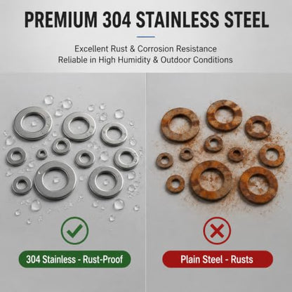 1000PCS Flat Washer Assortment Kit – Stainless Steel,9 Sizes (M2 M2.5 M3 M4 M5 M6 M8 M10 M12) for Screws, Bolts, Industrial, DIY, Furniture & Automotive Projects