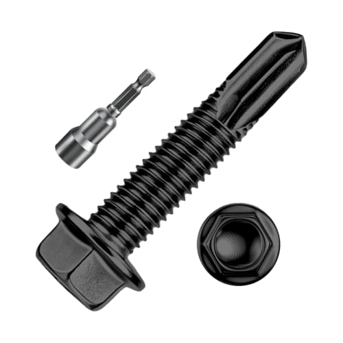 Wensilon (50Pcs) 2lbs 5/16×1-1/2" Black Hex Head Self Drilling Screws, 410 Stainless Steel Metal SheetScrews，TEK Screws, Sheet Metal Self Tapping Screws - color: Black, size: 5/16×1-1/2"