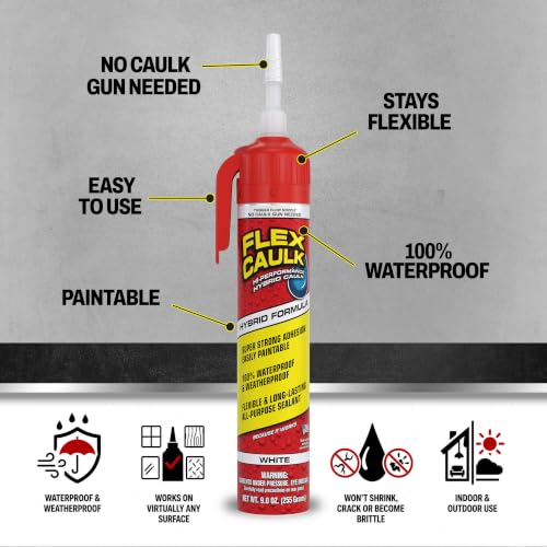 Flex Caulk Hybrid Polymer Waterproof Sealant, White, 9 oz, 2-Pack - style: Hybrid, White, 9 oz, 2-Pack