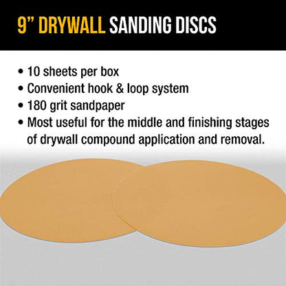 Dura-Gold Premium 9" Drywall Sanding Discs, 180 Grit Box of 10, Hook & Loop - size: 180-Grit