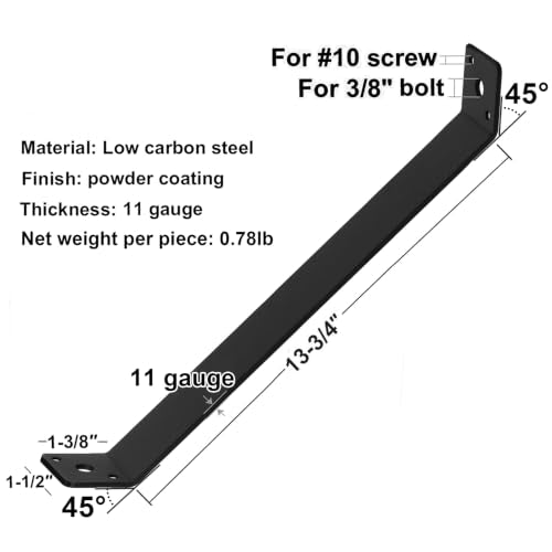 4 Pack 13-3/4" x 1-1/2" 45-Degree Angle Bracket for Post Pergola - size: 13-3/4" x 1-1/2"