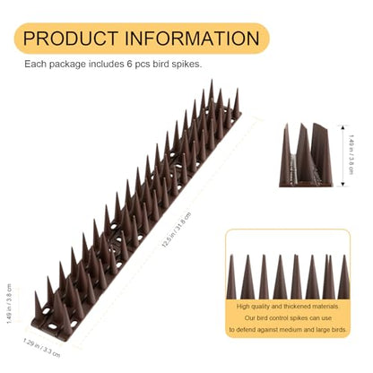 OFFO Bird Spikes for Pigeon Woodpecker Crow, Outdoor Use for Balcony Patio Window, Easy to Install, Brown, Covers 12.5 Feet(3.8m) - color: Brown