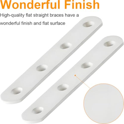 8 Pack 4 Inch Flat Bracket Straight Brace, White Stainless Steel Mending Plates, Heavy Duty Repair Brackets for Wood with Mounting Screws - size: 8 Pcs/ 4” x 0.8”