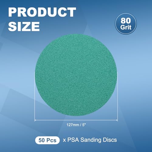 50Pcs 5" PSA Sanding Discs 80 Grit Polyester Film Green - size: 5 Inch-80 Grit