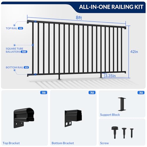 Egadis 3 Pack 42 in x 8 ft Aluminum Porch and Deck Railing Kit Without Post - color: Level 8ft - 3 Panel
