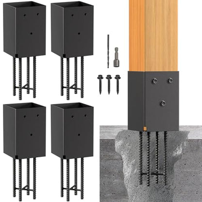 4 Pack 4x4 Metal Post Base Holder Bracket for Concrete Deck (Black) - size: 4IN, style: 4Pcs