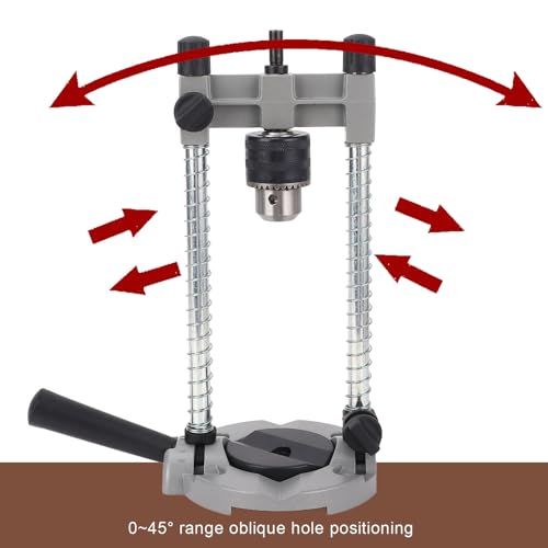 Portable Drill Press, Precision Drilling Jig Attachment with Chuck for Straight or Angled Holes, 1.5-13MM Clamp Range, 38-43MM Stand Hole, Adjustable Depth Stop, Spring-Load
