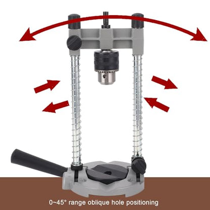 Portable Drill Press, Precision Drilling Jig Attachment with Chuck for Straight or Angled Holes, 1.5-13MM Clamp Range, 38-43MM Stand Hole, Adjustable Depth Stop, Spring-Load