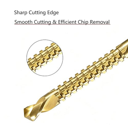 5Pcs Titanium Coated HSS Twist Drill Bit Set, 1/4" Wood Drill Bits with Hex Shank, Serrated Cutting Wood Drilling Set Woodworking Hinge Cutter Tool Kit for Wood Plastic Plywood Thin Metal - size: 5pcs1/4