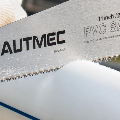 HAUTMEC 11-Inch PVC Pipe Saw, Heavy Duty Hand Saw for Cutting Plastic, ABS, Drywall and Wood, 10 TPI Fine Tooth with Adjustable Angle Handle for Plumbers
