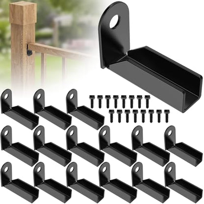 Black Carbon Steel 1"x1" Square Rail Fence Connector Brackets - size: 16 Pieces