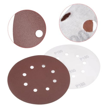 uxcell 10Pcs 7 Inch 8 Hole Hook and Loop Sanding Disc 180 Grit Flocking Sandpaper Random Orbital Sander Paper - size: 180 Grit