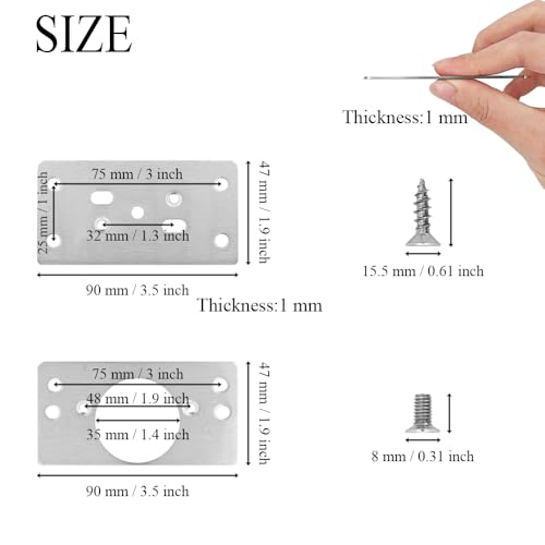 4 Pack Cabinet Door Hinge Repair Plates Cabinet Hinge Repair Replacement Brackets Board Hinges Repairs Fixing Plates with Screw Thicken Durable Stainless Steel for Kitchen Cupboard Locker Furniture - size: 3.54x1.85 inch-4P