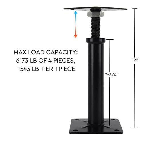 Adjustable House Floor Jacks for Leveling, Floor Support Stands Post Pole, Total 6173 lb Max Height Capacity, 7-3/4 in -12 in Height Range(4 Pack)