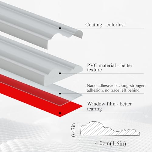 Glossy Peel and Stick Panels Molding Trim, Flexible Chair Rail Classic Wall Trim, Self-Adhesive Wall Paneling Strip for Home Decoration(Paintable White 10ft*1.6in) - size: 1.6in*10ft