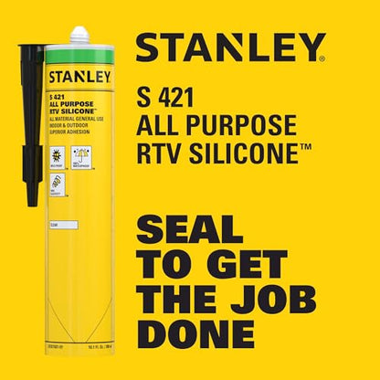 Stanley S421 RTV Silicone Caulk Black (1 x 10.1 fl.oz.) - 100% Waterproof Industrial-Grade Silicone for Kitchen, Bathroom, Shower, Window, Door, Indoor & Outdoor Use - size: 1 Pack