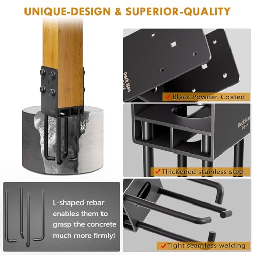 2Pack Heavy-Duty Post Base Anchor Bracket for 6"x6" Wood Post (Actual Size: 5.5" x 5.5") with Air Flow Channel for Wet Concrete Foundation, Suitable for Deck Railing, Fence, Gazebo, Porch - size: 6x6, style: 2Pack