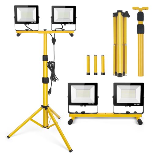14000Lumen LED Work Lights with Stand - 2 Head Portable Work Light on Stand - style: yellowr-2-head