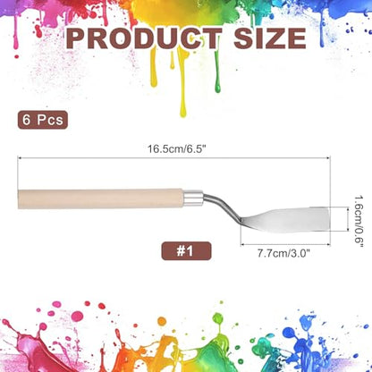MECCANIXITY 6Pcs Palette Knife Flat Blade, 6.5" Long Palette Knives with Stainless Steel Flexible Spatula Pallet Knife and Wood Handle for Scraping, Mixing, Oil Acrylic Painting Canvas - size: 6.5"