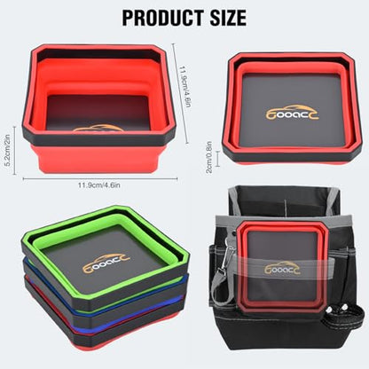 GOOACC 3Pcs Square Collapsible Magnetic Parts Tray Set Red Blue Green - color: Red/Blue/Green
