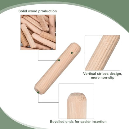 uxcell 60 Pcs Wooden Dowel Pins 10x50mm(0.39x1.97) Fluted Beveled Ends Wood Dowel Pegs Dried Hardwood for Woodworking Furniture Shelf - size: 10x50mm