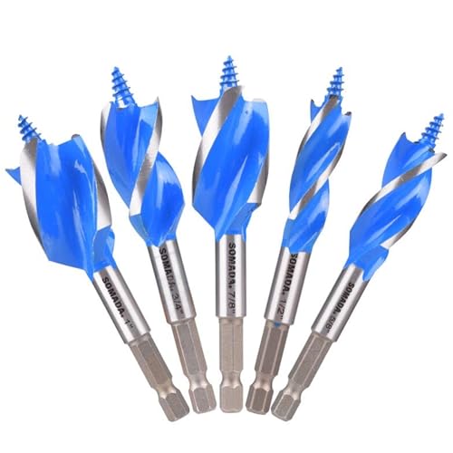 SOMADA Auger Drill Bit Set for Wood, 5-Piece, Hex Shank Quick Change - size: 5 PCS SET